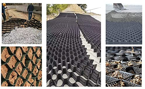 Geogriglia carrabile, stabilizzatore di griglia a terra for parcheggi all'aperto, camminamenti in giardino, espansione spessa 2 pollici pieghevole, con fibbie ( Color : Black , Size : 2x8 m/6.5x26ft )