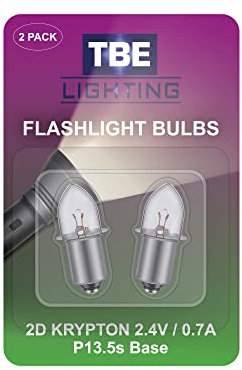 TBE LIGHTING Bombillas de repuesto 2D 2.4 V, base de bayoneta de 0.7 A, bombilla de criptón P13.5, paquete de 2 bombillas de criptón de eficiencia energética para adaptarse a linternas 2D estándar