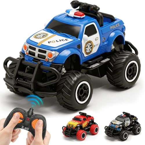 Macchina Telecomandata Polizia Bambini 3-8 Anni, Mini Auto RC Fuoristrada Elettrica, Monster Truck Giocattolo Radiocomandata, Macchine Telecomandate, Regalo Natale Compleanno, Giochi Bambino 3 4 Anni