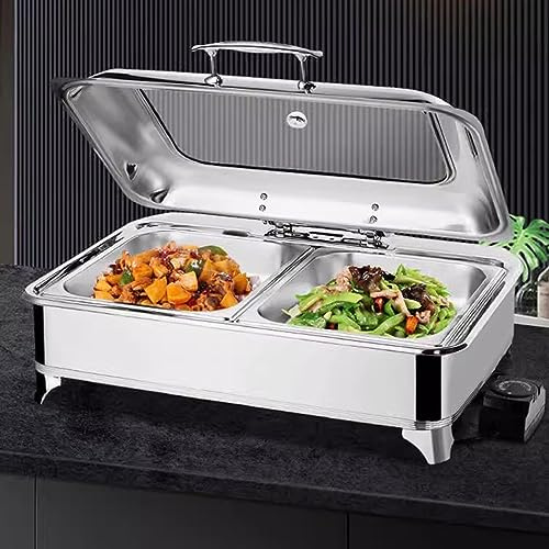 Speisenwärmer für Partys Buffets, 9L Chafing Dish Warmhaltebehälter mit Temperatureinstellung Per Drehknopf und Heizplatte, Edelstahl Wärmebehälter für Restaurants und Buffets(Size:1/2 size food