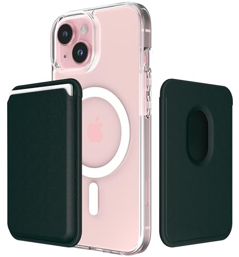 Sinjimoru Magnetic Wallet for Mobile Phone, Premium Vegan Leather Phone Wallet for MagSafe 3 Card Holder Compatible with iPhone 17 Pro Max Air 16 15 14 13 Series M-Viica Dunkelgrün