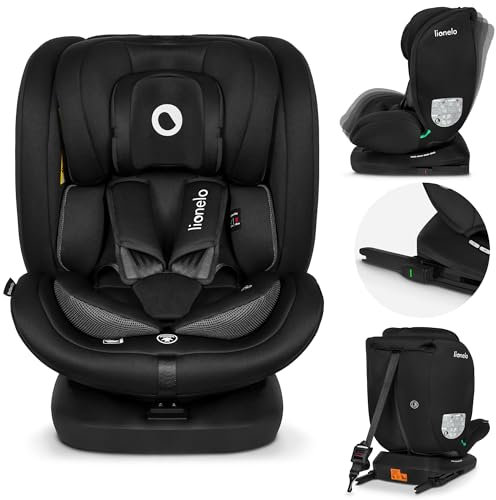 LIONELO Bastiaan i-Size Kindersitz ab Geburt 0-36 kg Isofix Top Tether 360 Grad drehbar Rückwärts Vorwärts Seitenschutz 5-Punkt-Sicherheitsgurte Dri-Seat (Schwarz Carboon)