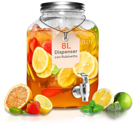 Avilia Dispensador de bebidas con grifo, dispensador de agua de 8 l, dispensador para alcohol y alcohol, tapón de aluminio, perfecto para cualquier ocasión, fácil de limpiar