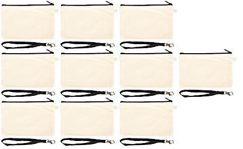 10PCS Blank DIY Handwerk Tasche, Canvas Kosmetiktasche mit Schwarzem Lanyard, Multifunktionale Reisen Toilettenartikel Tasche, Verwendung Als Stift Tasche/Reisetasche/Malerei/Stickerei Etc(Weiß)