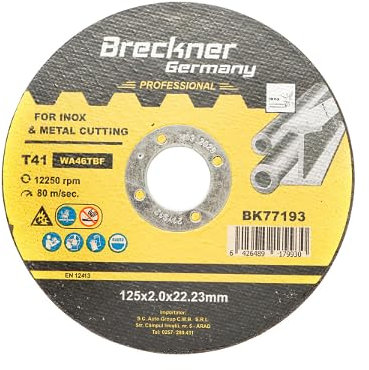 10 Pezzi Dischi da Taglio T41 125x2.0x22mm Acciaio INOX Ferro Metallo Disco Flessibili per Smerigliatrice Angolare Mola Taglio Breckner Germany