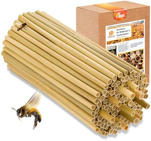 BEESI 500x Bambusgras für Insektenhotel I 14 cm Länge I 3-7mm ⌀ I Füllmaterial Bienenhotel, Wildbienen Nistmaterial