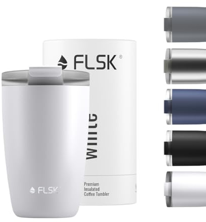 FLSK Kaffeebecher – Premium coffee to go-Becher aus Edelstahl – 100 % auslaufsicher, BPA-frei & doppelwandig – hält 3 h heiß (white, 350 ml)