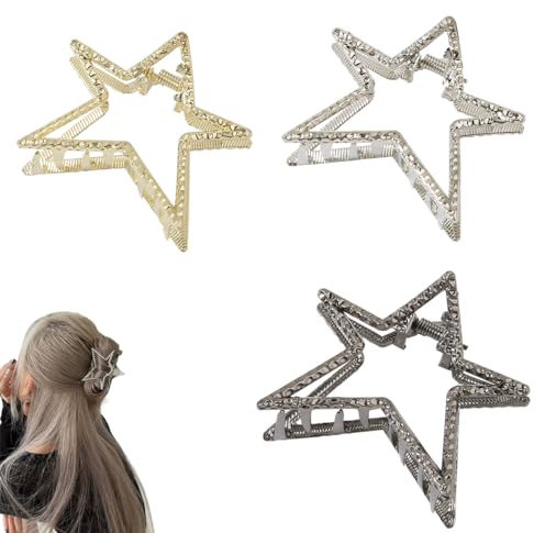 Haarklammern Klein Mädchen Haarspange Dickes Haar 3 Stück Metall Stern Haarklammer für Frauen Haar Kralle Clip Rutschfestes Design für Dünnes Haar 0723