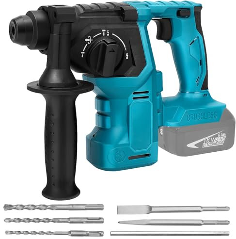 Akku Bohrhammer Kompatibel mit Makita 18V Lithium-ion Akku, Bürstenloser Kombihammer Schlagbohrmaschine, 3 Funktionen Modi: Bohren, Hammerbohren, Meißel, mit 6-tlg. Bohrmeißel Set (Ohne Akku)