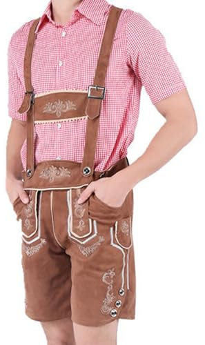 Lederhose Herren Tracht, Trachtenhose Herren Kurz,Trachtenlederhose Herren mit Hosenträger Trachten Hose Schwarz Braun Kurze Trachtenlederhosen für Oktoberfest Bayerische Outfit Trachtenmode