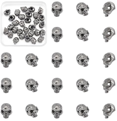 UNICRAFTALE 30 Stück Totenkopf Perlen - Legierung Skelettkopf Tibetischen Stil Großes Loch Abstandshalter Rotguss Europäische Perlen Für DIY Halloween Bastelarbeiten Armbänder