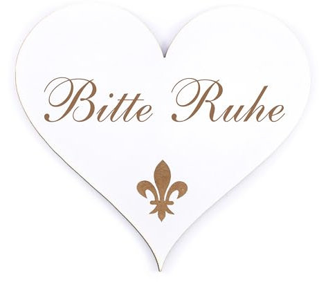 Dekolando Deko Türschild Herz - Bitte Ruhe - Schild 13 x 12 cm - Schilder Türschilder Namensschilder Wohnung selbstklebend Holzschild Tür Holzschilder