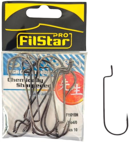 PRO FILSTAR Offset Haken Set 10 STK N4/0 – Wurmhaken - Cheburashka Haken | Dropshot - Jighaken für Gummifische Montage - Jig Head - Fishing Hooks Sport Set - Zander & Hecht & Forelle Angelhaken
