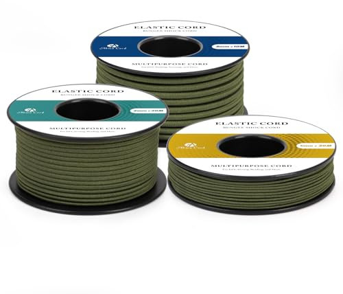 Abma Cord Gummischnur 1mm x 10m Gummikordel Gummiband Elastische Kordel Rund Gummiseil für Rucksack, Party-Hüte, Schmuck, Basteln, Camping, Zelt - Armeegrün