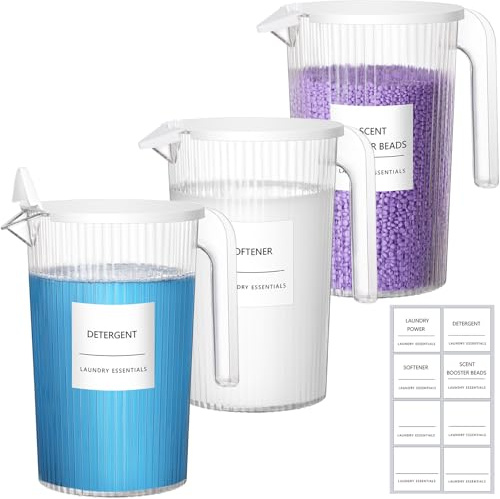 Lifewit 1800ml Carafe Eau Transparente, Pichet Plastique avec Couvercle, Carafe d'eau avec Poignée pour Boissons, Jus, Thé, Lait, 3 Pièces