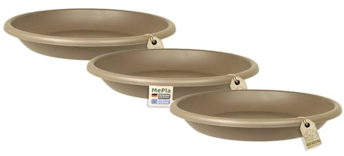 MePla - Lot de 3 soucoupes pour pot de fleurs Cilindro - Soucoupes rondes en plastique - Résistant aux intempéries - Résistant aux UV - Diamètre 78 cm - Taupe
