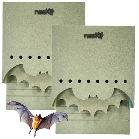 Nestq | Pack De 2 Nidos para Murciélagos Exterior - Doble Cámara con Separador Extraíble - Murciélagos Europeos - Diseño En Forma De Murciélago - Ventilación Mejorada Y Ranuras Antideslizantes