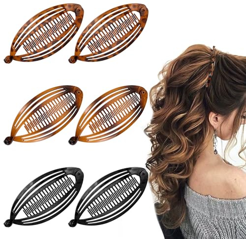 Leikedun 6 Stück Banana Clips Haarspangen Bananen Fisch Kämme Fischclips | Banana Clip Hair Getönter Kamm Griffgröße 14 cm Vintage Fischschwanz Haarspange Französische für Damen Mädchen