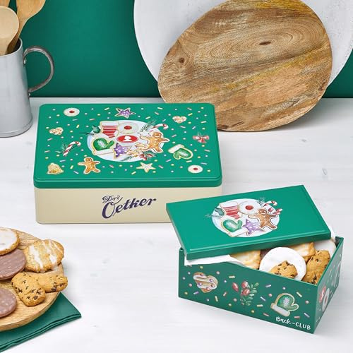Dr. Oetker Dosen-Set Aquarell, 2er Set - Blechdosen im weihnachtlichen Design - Aufbewahrungsdosen mit Funktionalität und Stil (1 x 18,1 x 10,9 x 7,5 cm, 1 x 24,8 x 19,5 x 7,0 cm)