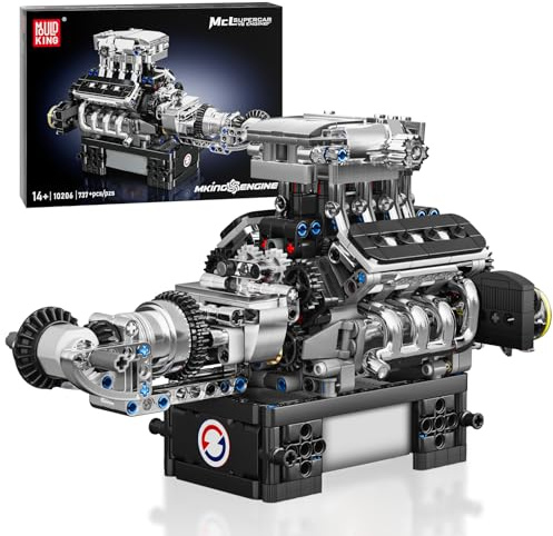 Mould King 10206 Technik V8 Klemmbausteine Motor V8 Motor Bausatz Twin-Turbo Engine Bausteine mit Batteriebox MOC Geschenke für Erwachsene und 14+ (737 Teile)