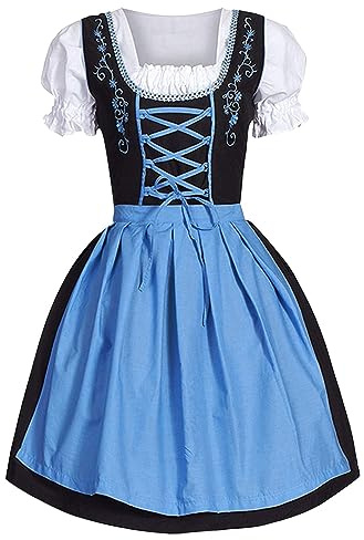 Bavarian Costume Women Traditional German Beer Dirndl Dress Plus Size Oktoberfest Fancy Dress Ladies Clothing Puff Sleeve Carnival Halloween Costumes Maids Outfit Adult for Women Blue