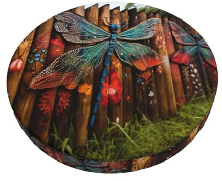 Ghjkfbf Dragonfly Fence Print Round Soft Stool Seat Removable Washable Covers Bar Chair Cushion Covers with Elastic Bands