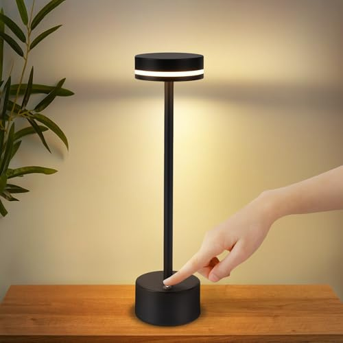 meoaow Bord trådlös LED bord batteri – sänglampa dimbar 3000 K–6500 K med USB-C touch lampa svarta bordslampor för sovrum matsal kontor
