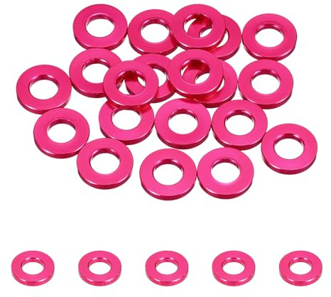 sourcing map Lot de 20 rondelles plates M6 en aluminium anodisé, rondelles à tête fraisée de 6 mm de diamètre pour vis RC/FPV/PC/drone/accessoires mécaniques (rose rouge)