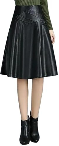 TENVORA Gonna Pelle Donna,Gonna Pelle Gonna in Pelle PU Linea A da Donna Gonna a Pieghe a Vita Alta al Ginocchio di Grandi Dimensioni Gonne Donna Mujer Faldas Saias Mulher(XL)