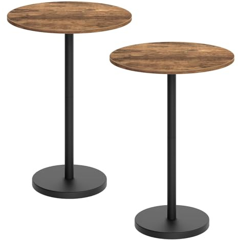 YATINEY Bar Table, Round Bar Table Set of 2, Counter Height Table, Pub Cocktail Table, Metal Frame, for Bistro, Dining Room, Living Room, Terrace, Rustic Brown and Black BT05L2BRY1