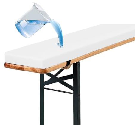 Generisch Bierbankauflage Gepolstert, Sitzauflage Boden Auflagen für Loungemöbel Rutschfester Bankauflagen Bierbank-Auflage wasserabweisend Outdoor Bankauflage Wetterfest,Weiß,180x28x3cm