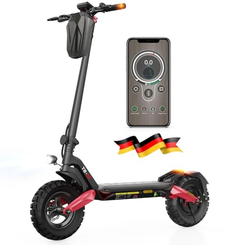 E Scooter mit Straßenzulassung, 80-100 KM Reichweite, 48V 15Ah, 10 Zoll Offroad Luftreifen, ABE Elektroroller mit Doppelter Stoßdämpfung, Faltbarer E Roller Offroad Belastung