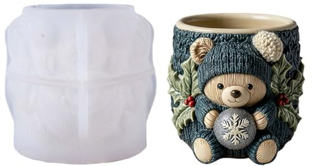 Molde flexible de silicona para macetas de oso, superficies lisas, fácil de desmoldar, para resina, hormigón, cemento, contenedor decorativo, manualidades, proyecto de arte, molde de silicona para