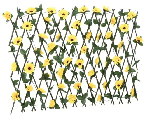 Treillis avec lierre artificiel extensible, brise-vue pour mur de jardin, construction en bois robuste, 180 x 60 cm, facile d'entretien, jaune