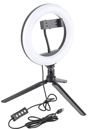 Tomantery Ringljus LED-stativstativ för Skönhetsfotografering Live, Justerbar Fyllningslampa för Videofotografering, ABS-material 7,9 Tum 3-färgs Ringljus för Porträtt Mode Bröllopskonst