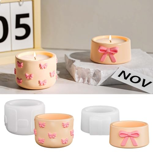 2 stampi in silicone a forma di fiocco 3D, per barattoli di candele e contenitori per candele, accessori fai da te, stampi in silicone per gesso, cemento, graziose candele profumate