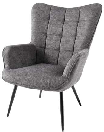 Sessel SCANDINAVIA - 72cm - grau - Strukturstoff Metallbeine Armlehne | Ziersteppung, Schaumstoffpolsterung, hoher Komfort, pflegeleicht, bequeme Polsterung