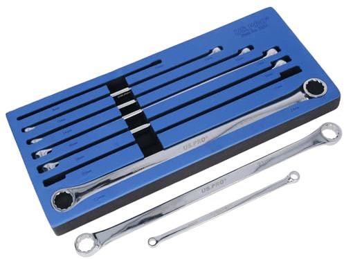 AB Tools Extra langer Doppelringschlüssel, Luftfahrtschlüssel, 8 mm – 24 mm, 7-teiliges Set