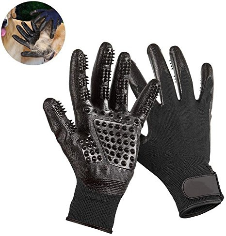 wfive Pet Hair Remover Gloves Gentle Pet Grooming Gloves Brushes Deshedding Gloves Massage Mitts Roller with Enhanced Five Finger Design Perfect for Hourses, Dogs & Cats - 1 Pair