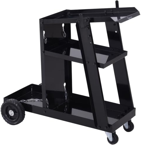 DURHAND Carrello Porta Utensili con 3 Ripiani e 4 Ruote 71x39x70 cm Nero | Ruote in Gomma, Carrello Porta Attrezzi da Officina, Portautensili in Acciaio per Garage