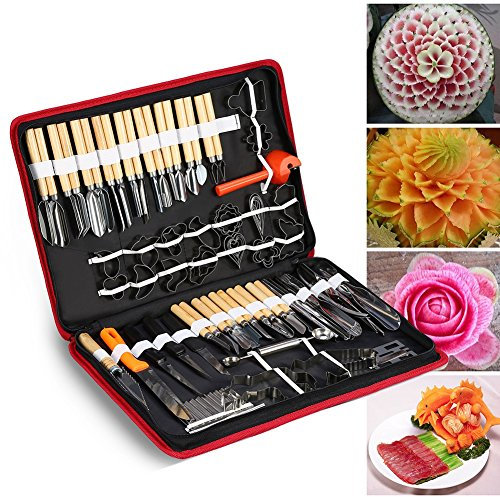 80pezzi Set di Strumenti per Intaglio Culinario, Kit di Coltelli da Intaglio per Guarnire/Tagliare/Sbucciatura Utensili, con Sacchetto di Stoccaggio, per Guarnizioni per Frutta e