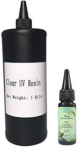1KG Kristallklares UV-Epoxidharz Hervorragende Transparenz Schnelles Trocknen Einfache Anwendung, DIY Harz Schmuck Handwerk Harzbeschichtung Crafting (Kaufen Sie eine 30 ml kleine Flasche gratis)