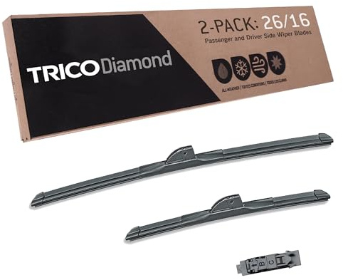 TRICO Diamond 26 + 16 Super Premium Automotive Replacement Windshield Wiper Blades (Set of 2), Passenger and Driver Side All-Weather Beam Wiper Blades for Select Vehicle Models (Item #25-2616)