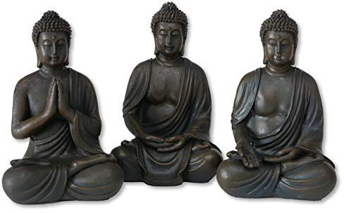 Boltze Buddha Figur sitzend, Zen Figuren Set 3-TLG, Feng Shui Deko Skulptur aus Kunstharz, Meditation Statue in braun, 10 cm hoch