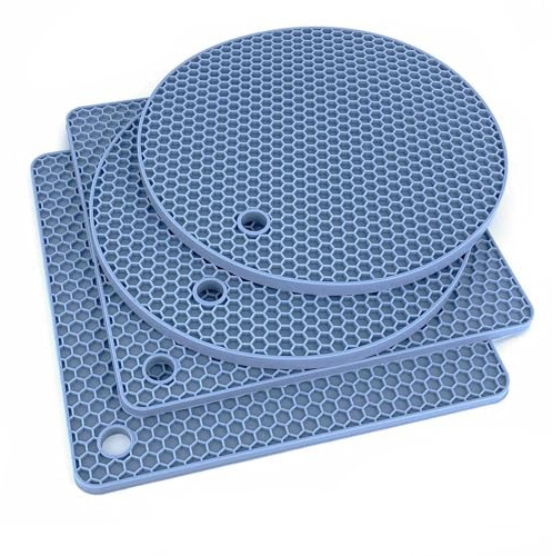 Extra Thick Silicone Trivet Mat Heat Resistant Multi-purpose None slip Table Place Mats for Hot Pots Holder, Pads, Pans, Dishes, Spoon rest, Coasters for Kitchen Cooking & Dining(4pcs Pack) (Blue)