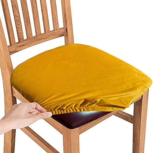 SHILV. HOME Sitzbezüge Aus Samt, Abnehmbarer, Abwaschbarer, Gepolsterter Sitzkissenbezug Mit Krawatten, Schonbezüge Für Möbelschutz Für Esszimmer, Küche (Gold,Set of 6)
