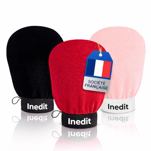 Gant Exfoliant Kessa - Gant De Crin - Gants Gommage Corps Et Visage - Nettoie Et Purifie En Profondeur Les Cellules Mortes, avec ou sans Savon Noir (Noir/Rouge/Rose-clair, standard)