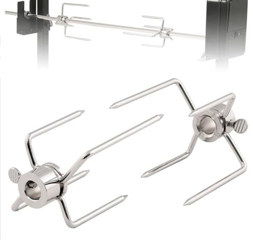 PIQIUQIU 2 fermagli per spiedo girevole, forchette rotisserie universali in acciaio inox per pollo, diametro shish 12 mm