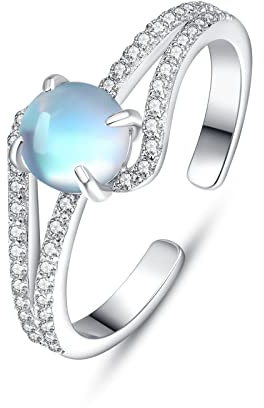 PRAYMOS Kreis Mondstein Daumen Ring 925 Sterling Silber Verstellbarer Ringe Zirkonia Juni Geburtsstein Schmuck Geburtstags Geschenke für Damen Frauen Freundin