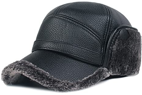 HHRHLKNH Hut Alte Herrenhüte Winter Dicke Lederhüte Herren-Wintermützen Ohrenschutzmützen Hüte Mittleren Alters Und Ältere Menschen Lederhüte Herrenhüte,Graues Fell,58Cm